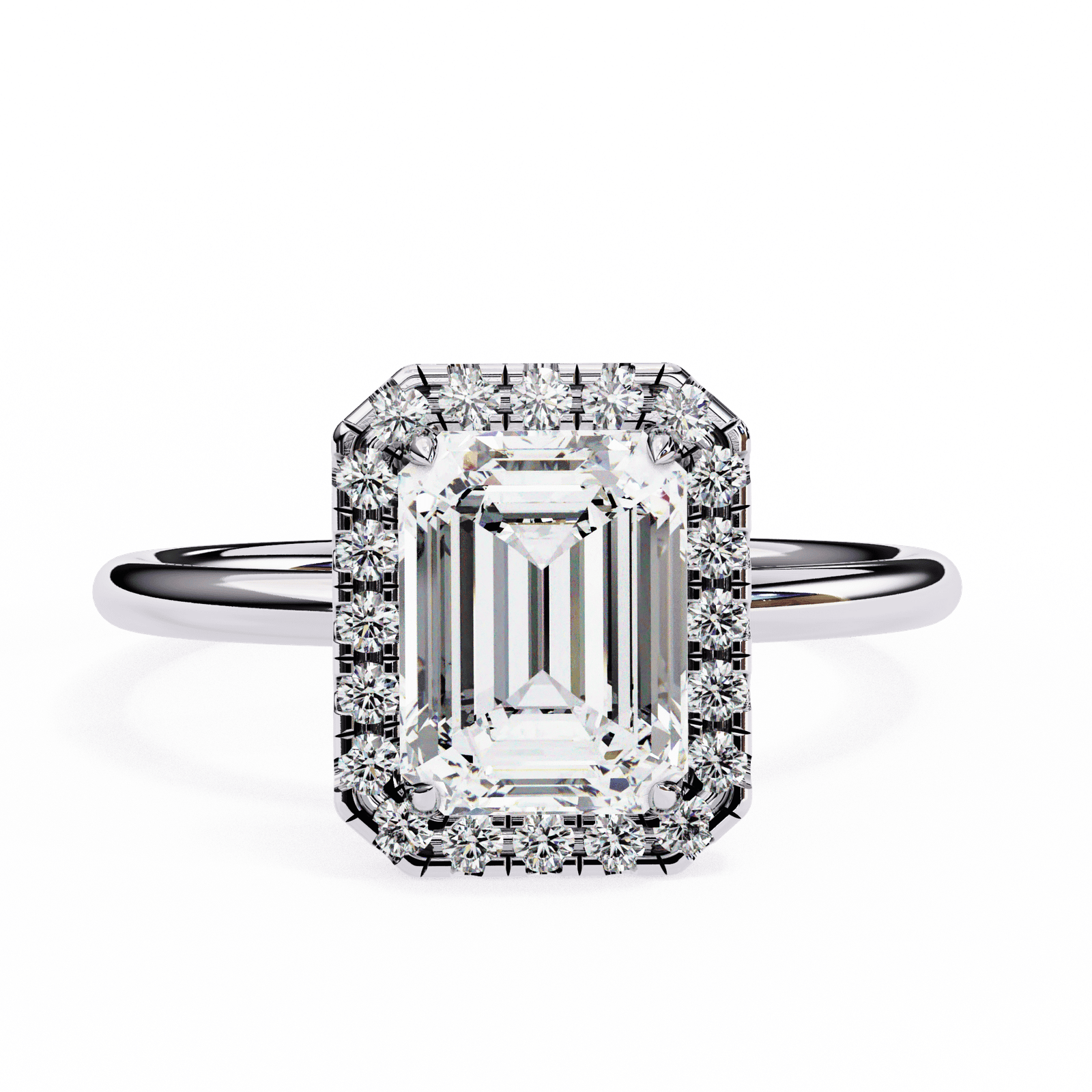 Emerald-Cut Diamond Halo Engagement Ring